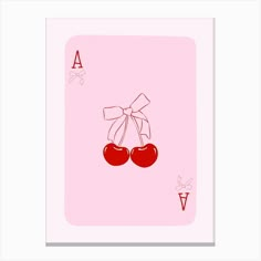 a pink playing card with two cherries on the front and one cherry on the back