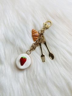 New strawberry scone zipper pull bag charm Bag Charms Beads, Backpack Accessories Keychain, Diy Purse Charms, Bag Charms Aesthetic, Classy Keychain, Strawberry Scone, Boho Bag Charm, Purse Charms Diy, Everyday Bag Essentials