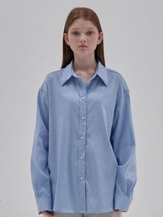 Composition : Rayon 54% Nylon 40% Spandex 6%Country of Origin : Republic of Korea Blue Relaxed Fit Shirt For Office, Blue Relaxed Fit Shirt For Work, Oversized Blue Top For Office, Oversized Blue Tops For Workwear, Blue Relaxed Fit Top For Office, Blue Relaxed Fit Office Tops, Light Blue Relaxed Fit Top For Work, Wrinkle Free, Blue Sky