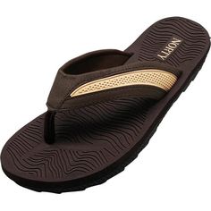 Norty - Men's Flip Flop Thong Sandal, Fun for everyday wear, Soft and comfortable, Two-tone straps with soft fabric between your toes, Textured molded footbed, Rugged non-skid sole, Man Made Materials, Made in China, #40347 Size: 11 D(M)US.  Color: Brown.  Gender: male.  Age Group: adult. Non-slip Brown Beach Slippers, Brown Non-slip Flip Flops For Vacation, Brown Non-slip Beach Slippers, Brown Non-slip Flip Flops, Brown Slip-on Flip Flops For Outdoor, Brown Non-slip Round Toe Flip Flops, Sandals Brown, Slipper Shoes, Brown Sandals