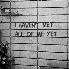 graffiti on the side of a brick wall that says i haven't met all of me yet