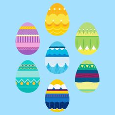 colorful easter eggs on a blue background