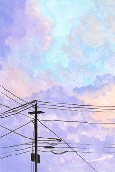 an artistic painting of power lines and telephone poles