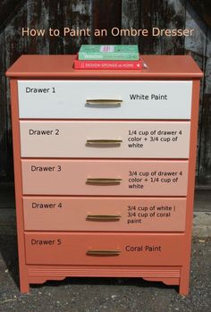 an orange dresser with drawers labeled how to paint an ombre dresser