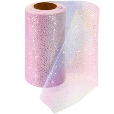 a roll of pink and white sequinized mesh