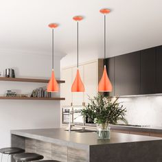 The Amador mini pendant features a modern, minimal look. It is shown in a chic shiny orange finish shade with a shiny white finish inside and polished chrome finish accents. Livex Lighting Amador Shiny Orange Transitional Bell Mini Hanging Pendant Light | 41171-77 Current Design Trends, Kitchen Island Lighting Pendant, Livex Lighting, Kitchen Pendants, Kitchen Pendant Lighting, Hanging Pendant Lights, Everly Quinn, Hanging Pendants, Mini Pendant