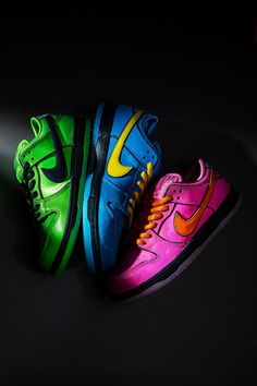 ‘90s kids, rejoice: Bubbles, Blossom, and Buttercup from the animated television series “Powerpuff Girls” are now forever immortalized on the Nike SB Dunk Low. All three colorways dedicated to the beloved cartoon characters are available now at Stadium Goods. Blossom And Buttercup, Pretty Sneakers, Jordan Yeezy, Nike Sb Dunk Low, Sb Dunk Low, Nike Sb Dunks Low, Nike Sb Dunk, Stadium Goods, Sb Dunk