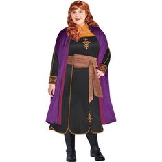 a woman in a black and purple costume