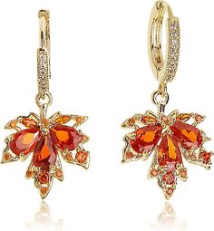 Women Rhinestone Orange Earrings, Crystal Drop Autumn Maple Leaf Earrings   | eBay Daily Earrings, Garnet Red, Floral Studs, Orange Earrings, Small Hoop Earrings, Prom Jewelry, Fall Earrings, Leverback Earrings, Crystal Drop Earrings