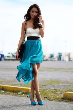 Style Blue Shoes Outfit, Diy Skirts, Chique Outfits, Cyan Blue, Shoes Outfit, Elegante Casual, Mode Casual, Looks Street Style