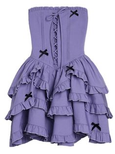 ❤Lace-up Tiered Tube Top Cake Dress❤︎ Purple Corset Dress With Ruffles, Purple Tiered Dress With Ruffle Hem, Purple Tiered Ruffle Hem Dress, Purple Tiered Mini Dress With Ruffles, Cake Dress, Tube Top Dress, Dress Cake, Slim Waist, Top Dress