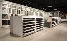 an empty book store with shelves full of books