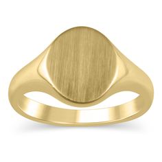 This oval signet ring glistens in classic 10K yellow gold and is a must-have for any jewelry box. Wear this timeless accessory plain or engraved for a personalized touch. Simple and sophisticated, the solid yellow gold design stands out with its alluring shine. | Oval Signet Ring | 10K Yellow Gold | Size 10 | Helzberg Diamonds Fine Jewelry Oval Cabochon Signet Ring For Formal Occasions, Fine Jewelry Oval Cabochon Signet Ring For Formal Wear, Formal Yellow Gold Signet Ring With Oval Cabochon, Timeless Oval Dome Ring Stamped 14k, Classic Round Signet Ring With Polished Finish, Classic Signet Ring With Polished Finish, Classic Oval Signet Ring For Formal Occasions, Classic Polished Signet Ring With Round Band, Modern Gold Signet Ring Stamped 14k