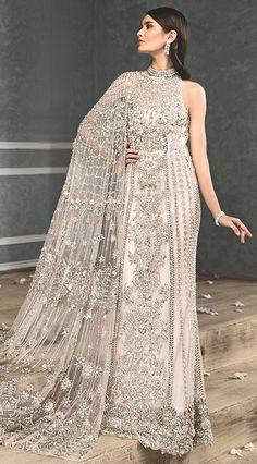 Pretty Designer Latest Lehenga Dress for Bride Sleeveless Dabka Work Lehenga For Wedding, Wedding Lehenga With Dabka Work, Unstitched Sleeveless Wedding Dress, Fitted Sleeveless Gown For Eid, Fitted Sleeveless Dress With Dabka Work, Chiffon Outfit, French Beading, Lehenga Dress, Dress For Bride