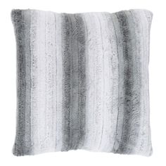 a gray and white striped pillow on a white background