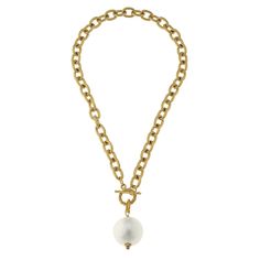 Susan Shaw, Single Pearl Necklace, Toggle Necklace, Pearl Jewelry Necklace, Toggle Bracelet, 24kt Gold, Pearl Charms, Gold Plated Necklace, Toggle Clasp