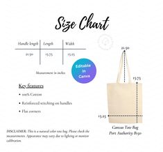 This is a tote bag mockup or canvas tote size chart for Printify's  Port Authority B150 natural tote bag.  This natural canvas tote bag size chart is editable in Canva. You can change the type and size of the bag by adding your own picture and information. Sign up for free monthly freebies! Scan the code :) or go here https://deft-builder-4403.ck.page/787184d65e This digital download includes: ✔  A canva free version link to the  tote bag size chart template will be in the pdf ✔1 page template ✔ 1 JPG ✔Size 2700 by 2500 px ⚠️I'M NOT RESPONSIBLE FOR ANY PROBLEMS YOU MAY HAVE DUE TO LACK OF CANVA/DESIGN KNOWLEDGE. You can customize this template in a few simple steps with Canva to match your brand.  You need to create a free canva account. 🌞🌞This link will take you directly to the pouch mo Tote Bag Size Chart, Bag Size Chart, Size Chart Template, Tote Bag Mockup, Tote Bag Size, Photo Bag, Chart Template, Bag Mockup, Styled Stock Photos