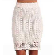 Free People Ivory Comb Pencil Skirt Crochet Boho Chic Mermaid Women's Size 2 Excellent Condition- New With Tags. #Boho #Bohochic #Bohemian #Hippie #Lagenlook #Earthy #Bohofashion #Bohojewelry #Embroidered #Earthy #Neutral #Minimalist #Mermaidcore #Mermaid #Mermaidstyle #Mermaidlife #Nautical #Aquascape #Iridescent White Stretch Pencil Skirt For Spring, White Pencil Skirt For Spring Party, Spring Cream Pencil Skirt, Skirt Crochet, Crochet Boho, Neutral Minimalist, Mermaid Life, Free People Skirt, Embroidered Skirt