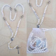 Wedding rosary with a name for newlyweds. If you want to brighten up someone's wedding day and give them a personal gift, you can order a wedding rosary with a name. This rosary come with two names, bride and groom (one on the right and the other on the left side of the rosary). See pictures! This beautiful rosary it's perfect gift for wedding. It's made with white resist cord and beautiful white pearl. In every decade is two rings what symbolizes weddings. Its made with medal Virgin Mary and cr Personalized White Rosary For Mother's Day, White Spiritual Rosary For Mother's Day, Spiritual White Rosary For Mother's Day, White Spiritual Rosary For Anniversary, Mother's Day White Spiritual Rosary, Personalized Silver Rosary For Mother's Day, White Wedding Rosary With 8mm Beads, White Necklace For First Communion And Mother's Day, White 8mm Beads Wedding Rosary