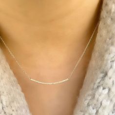 Our classic diamond bar necklace is an indispensable classic, and the perfect necklace to start layering! Bar Necklaces, Curved Bar Necklace, Diamond Bar Necklace, Contemporary Necklace, Curved Bar, Necklace Collection, Simply Chic, Diamond Bar, Layered Look