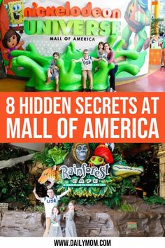 kids are standing in front of an attraction sign and the words 8 hidden secrets at mall of america