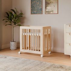 Babyletto - Yuzu Convertible Crib - Washed Natural-Cribs-Store Pickup in 2-5 Weeks-Posh Baby Small Space Crib, Babyletto Yuzu, Babyletto Crib, Big Kid Bed, Changing Table Dresser, Junior Bed, Portable Crib, Crib Toddler Bed, Mini Crib Sheets