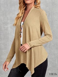 Ebeek - Premium Womens Open Front Cardigan with Fine Asymmetrical Hem, Long Sleeve Sweater Ideal for Spring and Fall Seasons Versatile Open Front Solid Top, Trendy Open Front Tops For Fall, Non-stretch Open Front Tops For Layering, Solid Open Front Layering Top, Versatile Solid Wrap Cardigan, Open Front Layering Top, Versatile Solid Color Wrap Cardigan, Spring Wrap Cardigan In Solid Color, Casual Open Front Top In Solid Color