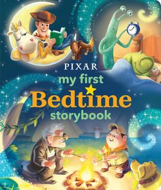 the first bedtime storybook is shown in front of an image of two cartoon characters