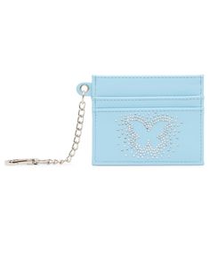 in stock Trendy Blue Card Holder With Card Slots, Dog Clip, Card Organizer, Butterfly Cards, Purse Accessories, Madden Girl, Girls Bags, Silver Hardware, Card Case