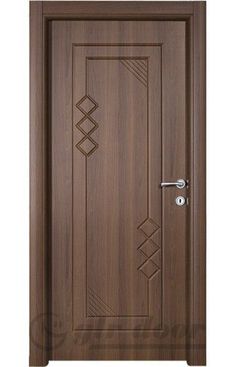 a wooden door with an intricate design on the front and side panels, in dark wood