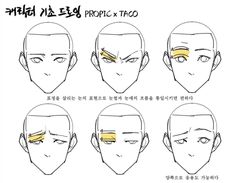 an anime character's face with different angles and facial features, including the eyebrows