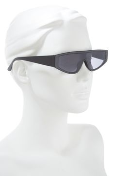 A sleek flat-top silhouette brings a modern vibe to these cool shield sunglasses. 53mm lens width; 17mm bridge width; 137mm temple length 100% UV protection Plastic Imported Not available for sale and shipment to Germany Sleek Cat Eye Shield Sunglasses With Uv Protection, Modern Plastic Wayfarer Shield Sunglasses, Modern Plastic Shield Sunglasses, Modern Rimless Polycarbonate Sunglasses, Trendy Matte Black Cat Eye Shield Sunglasses, Rimless Polycarbonate Shield Sunglasses With Uv Protection, Wayfarer Shield Sunglasses With Uv Protection For Streetwear, Modern Rimless Polycarbonate Shield Sunglasses, Wayfarer Shield Sunglasses With Uva Protection For Streetwear