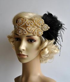 Crystal Applique Headband Beautiful Vintage Style flapper headband. Perfect for a vintage inspired bride, 1920's wedding or Great Gatsby party or any special occasions. All rhinestone headband. Glamour and stylish Made of : - delicate yet stunning high sparkle rhinestones beaded applique headband - clear and gold , champagne beading, rhinestones, crystals - set of turkey , roosters feathers and wispy ostrich plumes - satin ribbon - available in silver like on two last pictures https://www.etsy.c Flapper Evening Headpiece With Feathers, Gatsby Style Feather Headpieces For Vintage Events, Flapper Style Feather Headpiece For Vintage Events, Flapper Style Feathered Headpieces For Vintage Events, Gold Feathered Wedding Jewelry, Gold Feather Jewelry For Wedding, Adjustable Feather Headpiece For Vintage Events, Vintage Adjustable Feather Headpieces, Vintage Adjustable Headpieces With Feathers