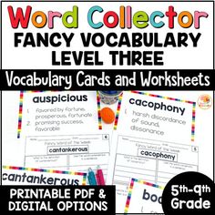 the word collector fancy vocably level three worksheets are included in this printable