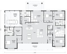 the floor plan for a house with three bedroom, two bathrooms and an attached garage