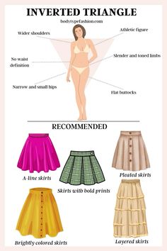 Skirt For Body Type, Inverted Triangle Bottoms, Inverted Triangle Skirt Outfits, Skirt For Inverted Triangle Body Shape, Inverted Triangle Aesthetic, Inverted Triangle Skirts, Skirt For Inverted Triangle, Inverted Triangle Outfits Black Women, Inverted Triangle Body Shape Outfits What To Wear