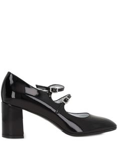 black leather patent finish round toe two buckle-strap fastenings branded leather insole 60mm block heel rubber sole Chic Patent Leather Mary Janes With Block Heel, Mary Jane Patent Leather Block Heels, Patent Leather High Heel Mary Janes With Heel Strap, High Heel Patent Leather Mary Janes With Heel Strap, High Heel Patent Leather Mary Janes For Office, Patent Leather High Heel Mary Janes For Office, Evening Patent Leather Mary Janes With Buckle Closure, Mary Jane Patent Leather Heels With Sculpted Heel, Office Patent Leather High Heel Mary Janes