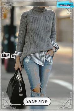 Vintage Plain Long Sleeve Casual Tunic Sweater Knit Jumper 20223 Fashion Trends, Trendy Winter Fashion 2023, Xs Petite Fashion, Body Suit With Blazer, Hot Mom Style, Chic Mom Style, Turtle Neck Sweater, Mode Casual, Casual Work Outfits