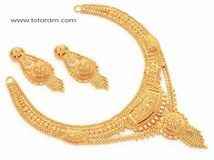 22K Gold Necklace & Drop Earrings Set - 235-GS136 in 38.400 Grams Gold Necklace Sets, Indian Gold Jewelry, 22k Gold Necklace, Temple Jewelry Necklace, Necklace Set Indian, 22k Gold Jewelry, Gold Jewelry Stores, Gold Fashion Necklace, Bridal Gold Jewellery Designs