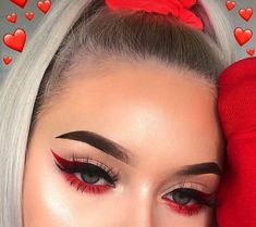 Halloween Ninja Makeup, Red Valentine’s Day Makeup, Red Valentines Day Makeup, Valentines Day Makeup Looks Creative, Ninja Makeup Halloween Women, Red Valentines Makeup, Assassin Makeup, Anti Valentines Makeup, Valentine’s Day Make Up Looks Simple