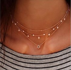 Layered Chain, Womens Jewelry, Choker Style, Gold Necklaces, Necklace Women, Coin Pendant, Star Pendant