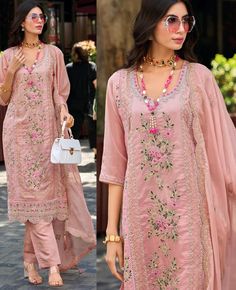 Pakistani and Indian Salwar Suit Full Embroidered Salwar Kameez Latest Indian and Pakistani Style Dress Eid Suit Pink Silk Pakistani Dress, White Indian Dress, Indian Western Dress, Gown Style Dress, Ladies Suit Design, Pakistani Lehenga, Indian Dresses For Women, Embroidered Salwar, Salwar Suits Party Wear