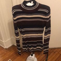 Striped Sweater Striped Long Sleeve Tops From H&m, H&m Long Sleeve Tops For Fall, H&m Tops For Layering In Fall, H&m Winter Workwear Tops, H&m Brown Long Sleeve Tops, H&m Brown Tops For Fall, Random Clothes, Striped Sweater, Stripe Sweater