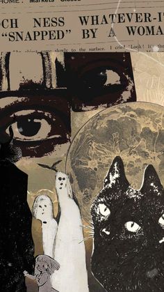 a collage of images with cats, dogs and moon in the middle one has words written on it