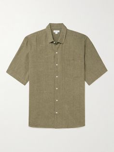 A striped linen shirt like Sunspel's is indispensable in warm weather. Designed in a slightly boxy profile, it's fitted with a neat classic collar and a patch pocket at the chest. Classic Striped Linen Tops, Tom Ford Bag, Striped Linen Shirt, Wardrobe Edit, Luxury Sneakers, Stylish Watches, Plain Shirts, Loungewear Shorts, Short Suit