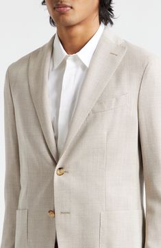 Impeccable tailoring distinguishes this polished sport coat crafted from fine Italian-wool hopsack in a classic single-breasted silhouette. 28" length (size 48R) Notched lapels Chest welt pocket; front patch pockets Partially lined 100% wool Dry clean Made in Italy Designer Clothing Classic Beige Blazer For Semi-formal Occasions, Classic Beige Semi-formal Blazer, Luxury Wool Blazer With Single Button, Luxury Single Button Wool Blazer, Luxury Single Breasted Sport Coat, Timeless Blazer With Pressed Crease, Classic Beige Blazer With Notch Lapel, Classic Beige Suit With Concealed Placket, Classic Beige Suits With Concealed Placket