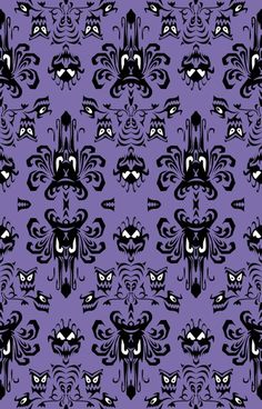 a purple background with black and white cats, butterflies, and skulls on the side