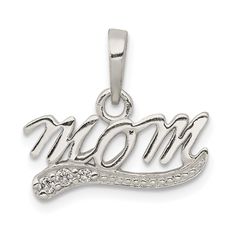 Sterling Silver Polished C.Z Mom Pendant at $ 13.88 only from Jewelryshopping.com Mom Pendant, Fine Jewelry Gift, Fine Jewellery Necklace, 925 Jewelry, Cz Stone, Sterling Silver Charm, Charm Pendant, Jewelry Stores, Charm Necklace