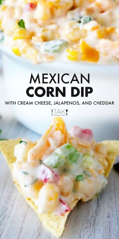 mexican corn dip with cream cheese, jalapenos and cheddar