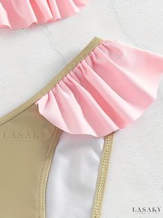 Lasaky - Lettuce Trim Bikini Sets: Spaghetti Straps, Back Bow Tie Closure, High Cut Two-Piece Swimsuit - Womens Swimwear and Clothing Outdoor Vacation, Swimming Suit, Low Waist, Color Style, High Cut, Beach Style, Women Swimsuits, Womens Swimwear, Bow Tie